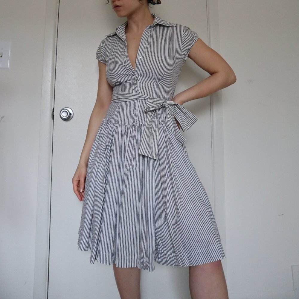 NORMA KAMALI Pinstripe Shirt Dress White Size XS